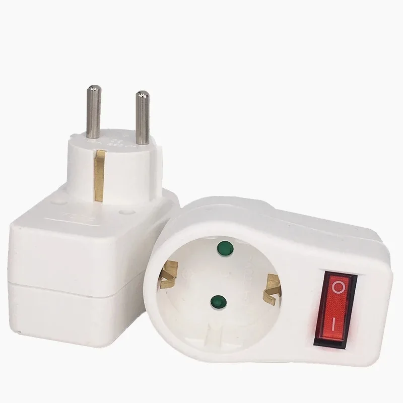 1PCS European Type Conversion Plug With Switch Neon Indicator 16A Travel Plugs 1 TO 1 Way EU Standard Power Adapter Socket