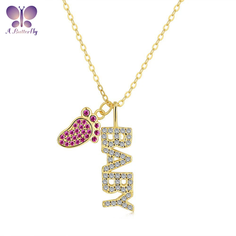 

AButterfly 100% Sterling Silver Girls Necklace Pendant Fashion Footprint Fine Jewelry Birthday Gift Factory Outlet