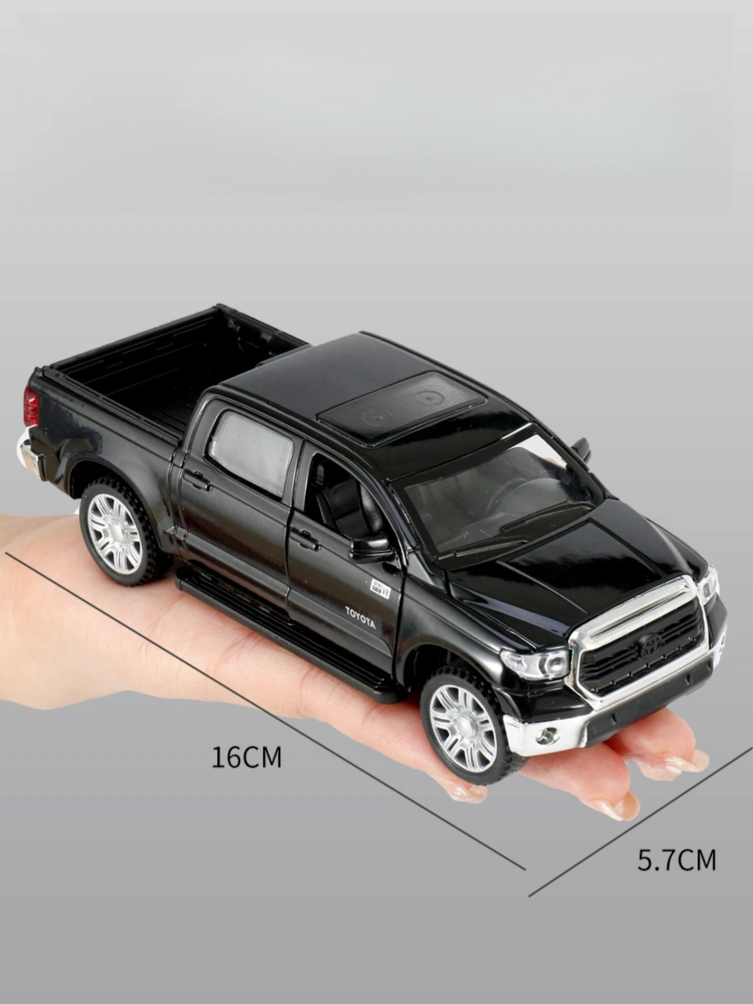 1/32 TOYOTA Tundra TRD Pickup Diecast Toy Truck Model Miniature Pull Back Doors Openable Sound & Light Collection Gift For Boy