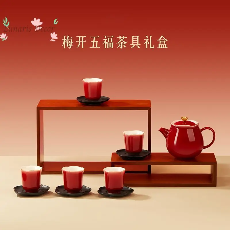 Wufu tea set tea cup gift box high-end housewarming New Year's wedding birthday gift