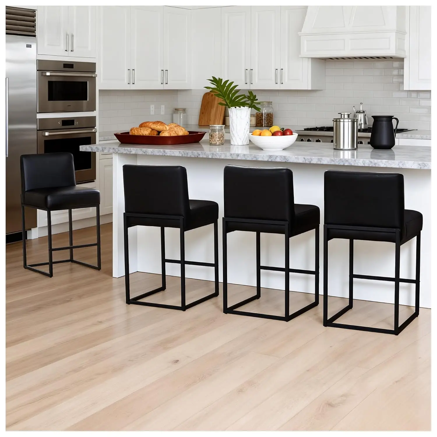 

26"H Counter Height Bar Stools Set Of 4, Modern Counter Stools With Backrest And Footrest, Faux Leather, Customized