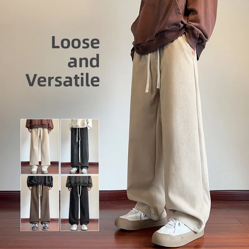 

Утепленные вельветовые брюки с широкими штанинами для мужчин, осенне-зимние, в американском стиле Old Money, прямые, драпированные, утепленные, повседневные