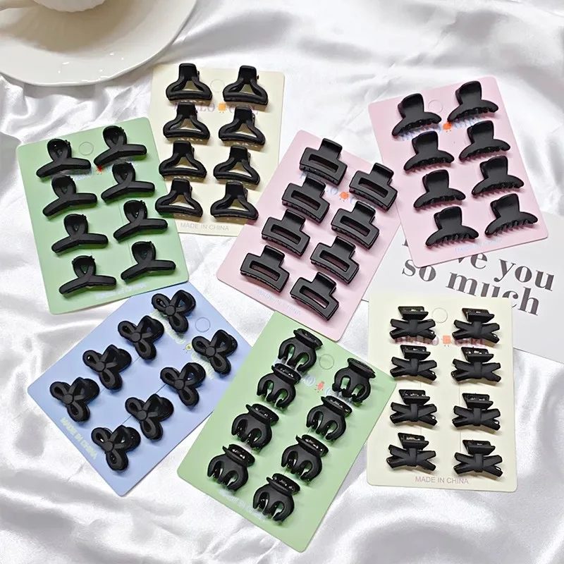 8pcs/set Black Colorful Geometric Plastic Small Hair Claws For Sweet Girls Mini Hair Clips Hairpin Kids Lovely Hair Accessories