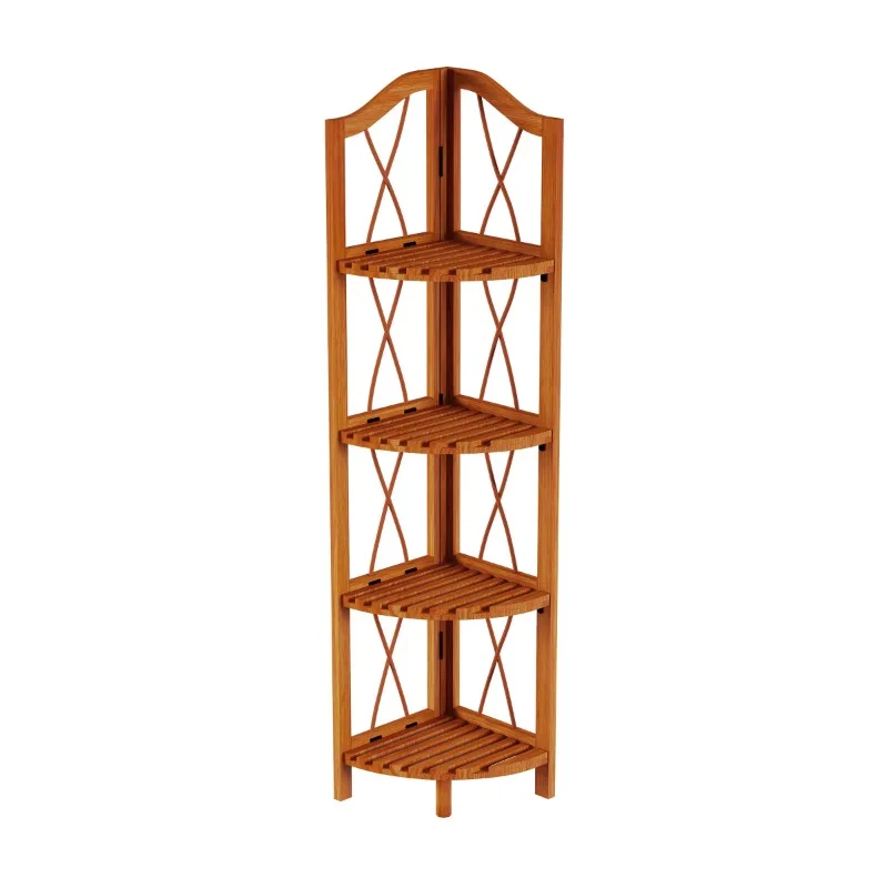 Home 4-Tier Wooden Folding Corner Bookshelf for Small Tight Spaces,for Living Room, Bedroom,