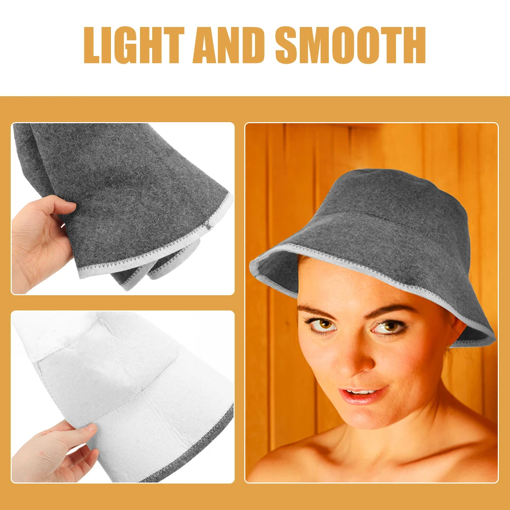

2Pcs Wool Hat Comfortable Sauna Room Hat Lightweight Portable Spa Bathing Comfortable Shower Accessories Gray White
