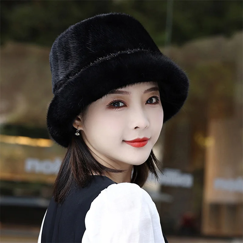 Hot Selling Winter Hats Real Mink Winter Hats Women's Fashion Warm Beanie Hats Women's Solid Color Fisherman Hats Adult Hood