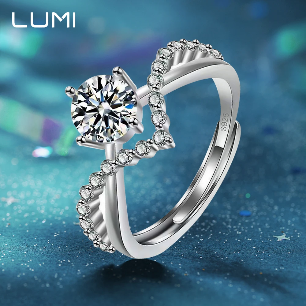 

1CT GRA Certified Moissanite Rings for Women Luxury Heart Design 100% 925 Sterling Silver Wedding Bands Fine Jewelry