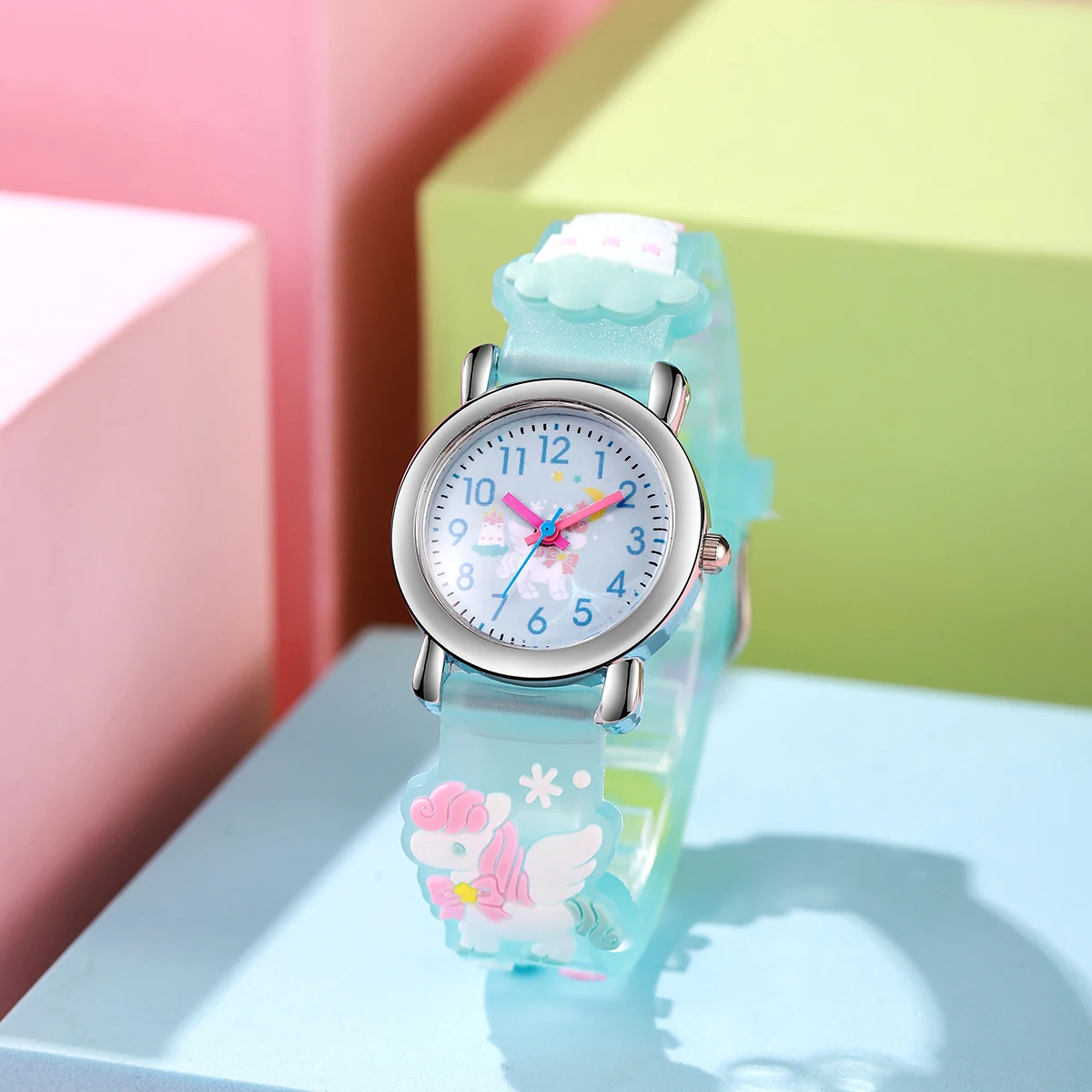 

Модный и милый пони, фэнтезийное звездное небо, сказочный узор, силиконовый ремешок для часов, кварцевые наручные часы, подходят для Рождества