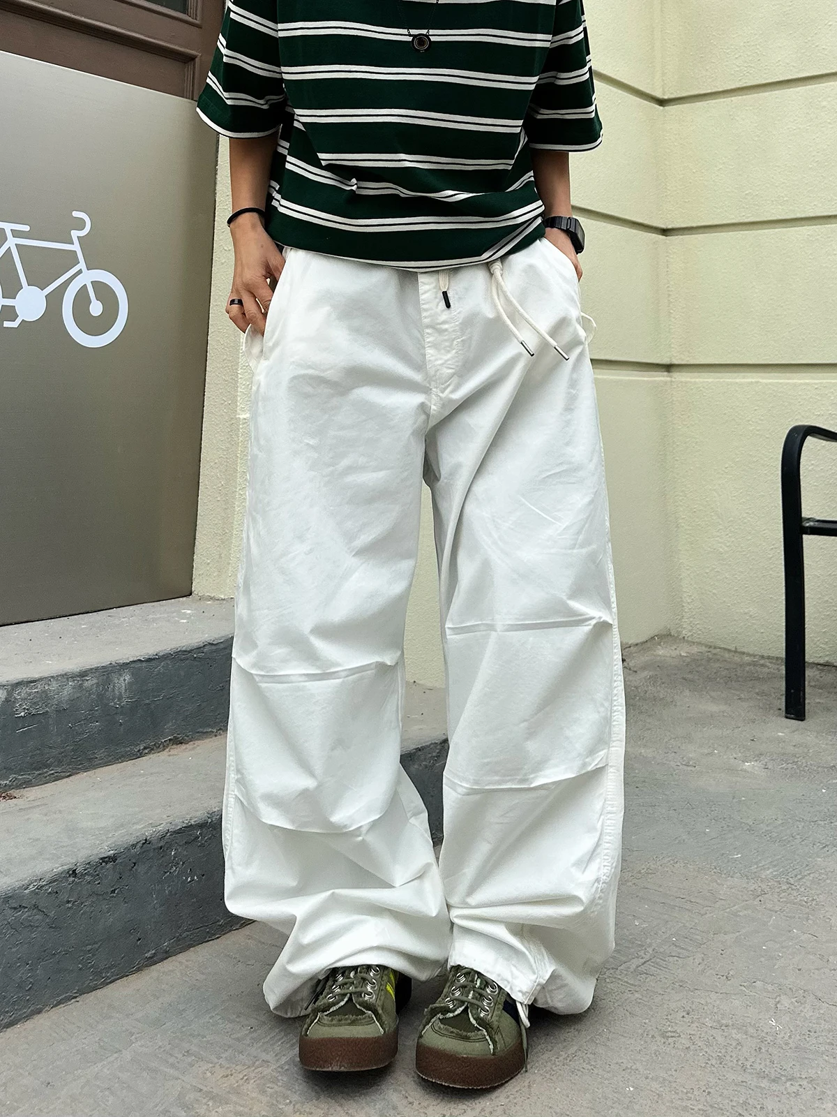 

American Sle Loose Straight Legged Pure Color White Casual Pants Street Dance Long Trousers Trendy Brand BF Cotton Workwear