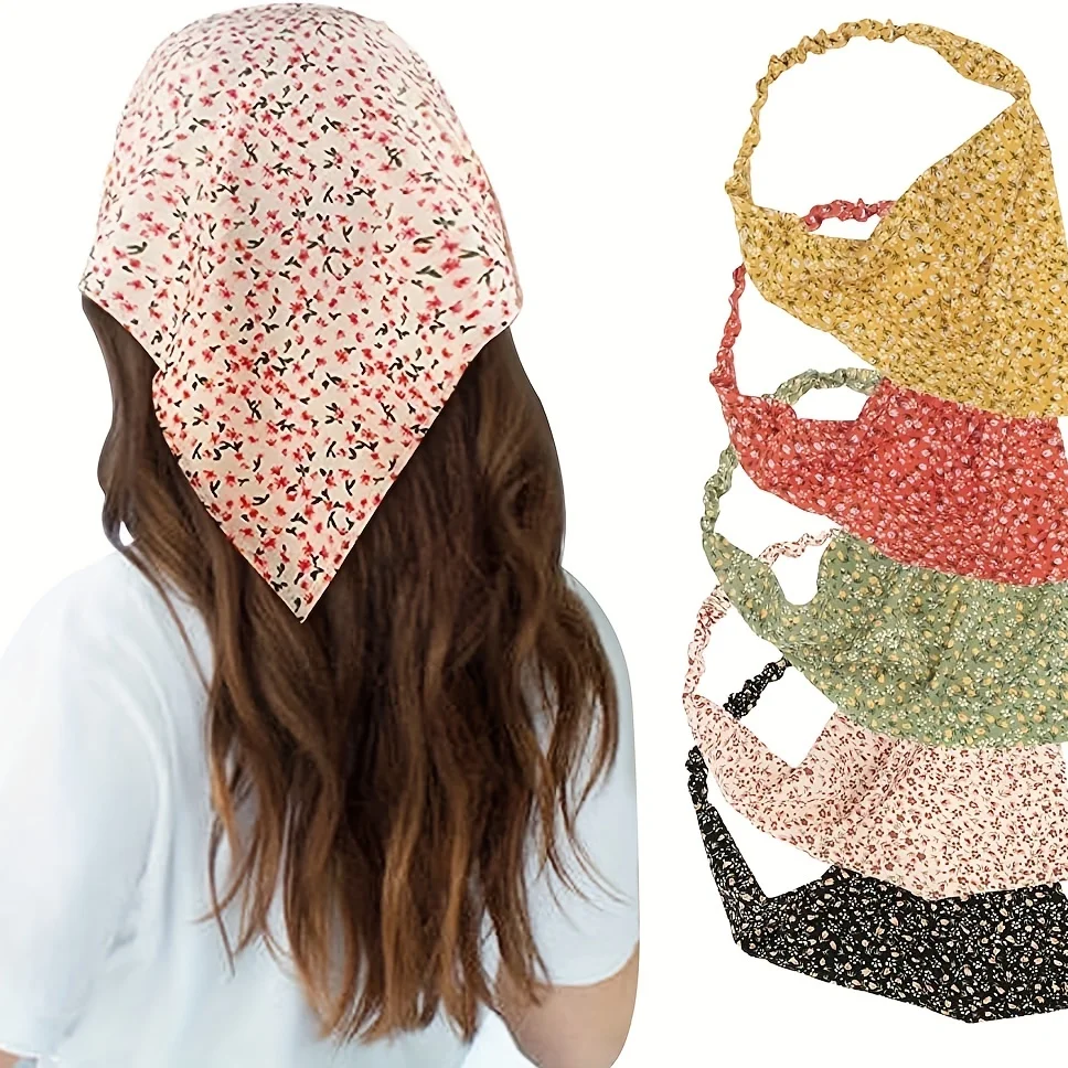 

Boho Floral Headband - 5pcs Chiffon Elastic Triangular Hair Scarf - For Women and Girls, Stylish Hair Accessory for Any Occasion