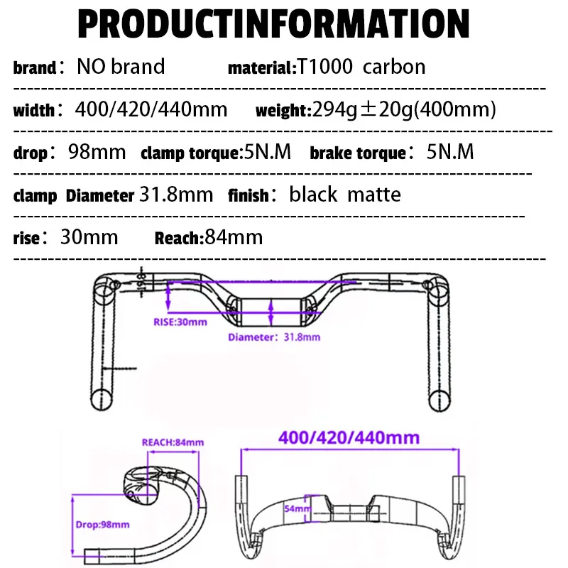 T1000 Full Carbon 30mm Rise Handlebar Internal Routing Gravel Road Bike Cockpit 31.8x400-440mm Cycling Upgrade Accessories