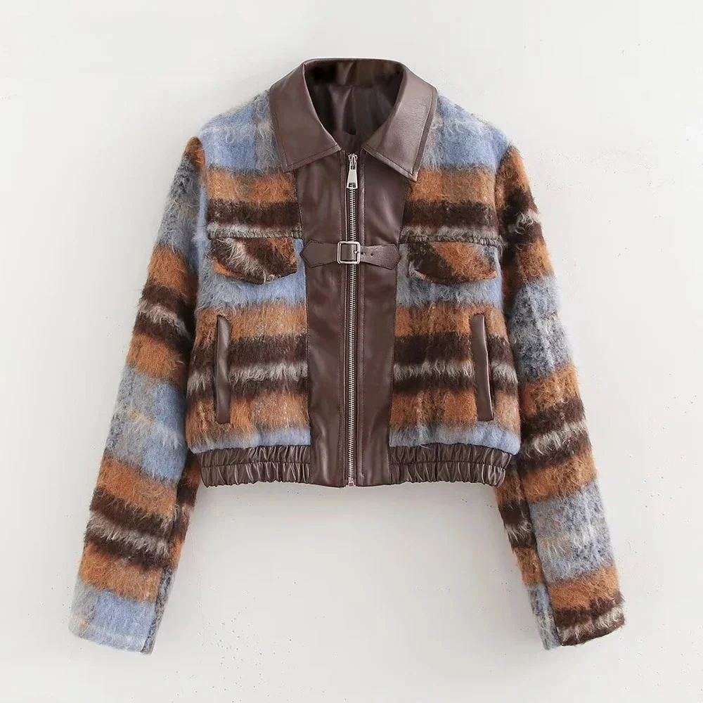 

2025 New women's clothing European and American style fashionable simple and versatile fur patchwork jacket jacket