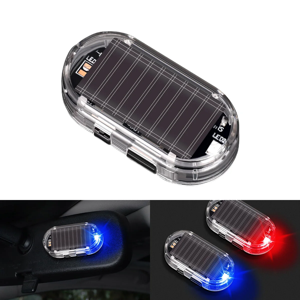 

1pcs Car Fake Security Light Solar Powered Blue/Red Simulated Anti-Theft Warning Lights Wireless Flashing Alarm Lamp