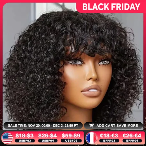 Imagen 1 del producto Pelucas de cabello humano Jerry rizado corto Pixie Bob corte con flequillo para mujeres usan para ir pelucas peruanas con ondas de agua y miel