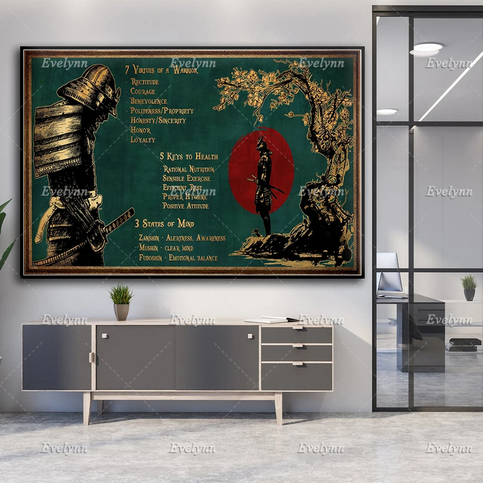 Samurai Canvas Poster 7 Virtues Of A Warrior Rectitude Courage 5 Keys To Health Rational Nutrition Living Room Wall Decor Prints