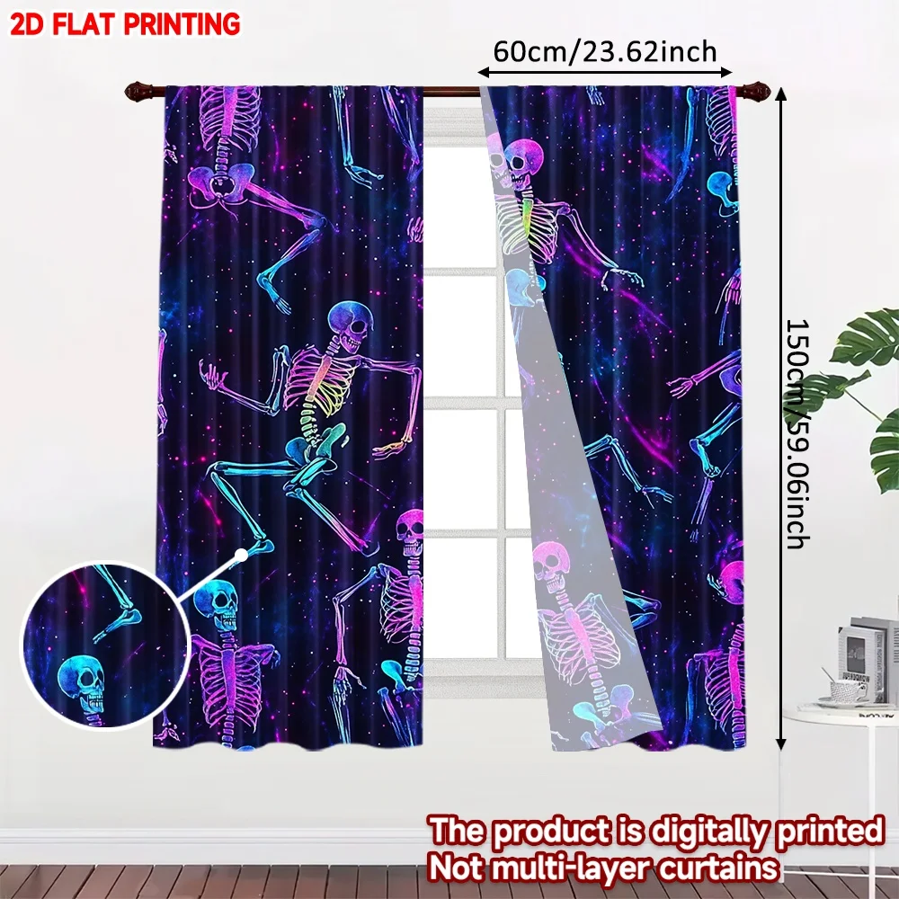 2D flat printing 2pcs Curtain Curtains Halloween Dancing Skeletons Digital Printed Polyester Drapes Holiday Decorations for
