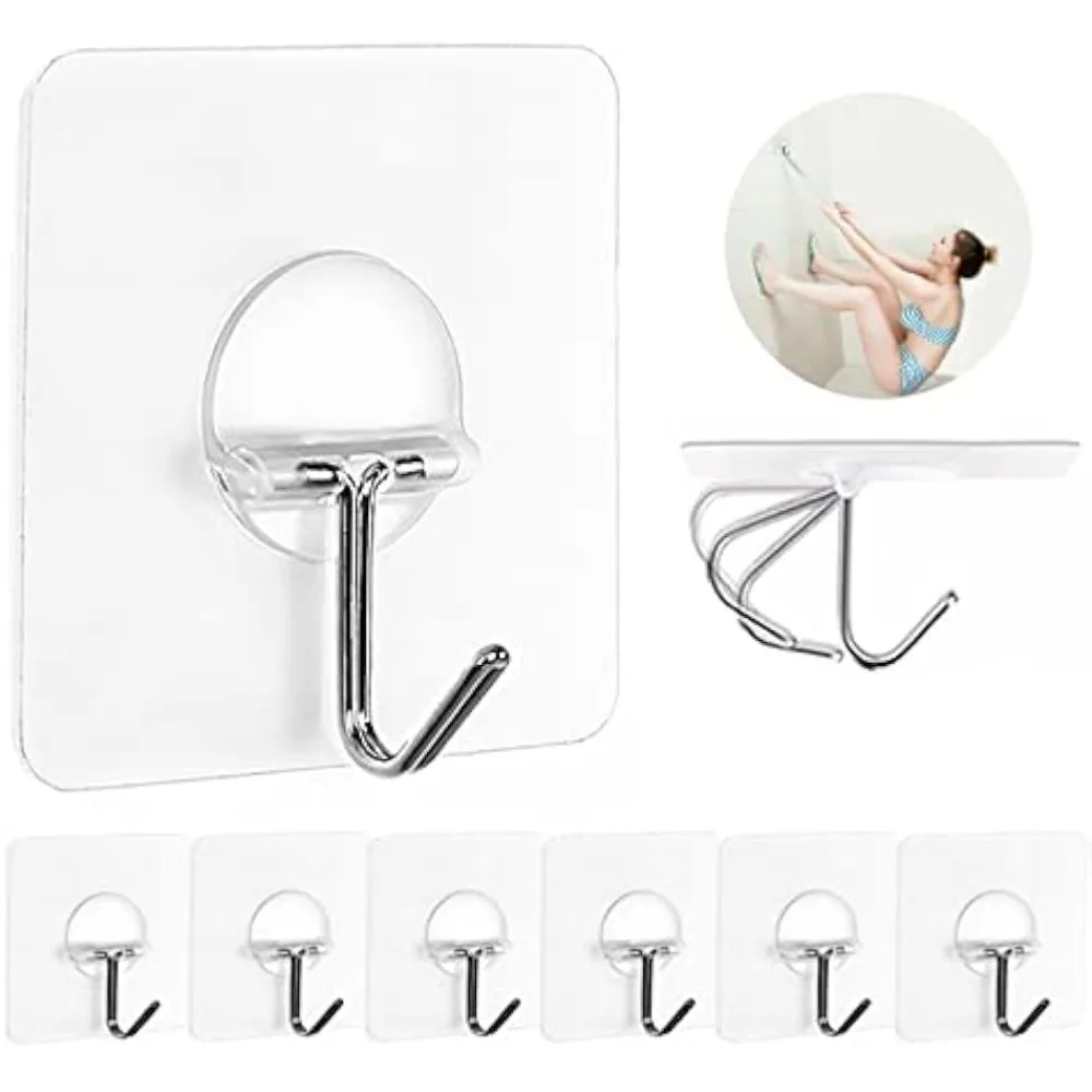 

Heavy-Duty Adhesive Wall Hooks – Waterproof Transparent, 8-Pack for Bathroom & Kitchen