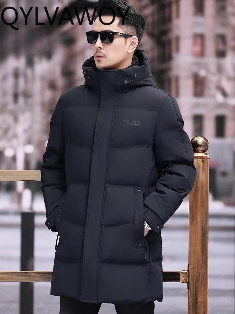QYLVAWOY 85% Polyamide Winter New Thickened Warm Down Jacket Middle-Aged Men's Casual Men's Clothing Mid-Length Outerwear LJ2580