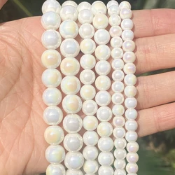 Natural AB Plated White Porcelain Stone Beads Round Loose Spacer For Jewelry Making DIY Bracelet Handmade 6/8/10mm