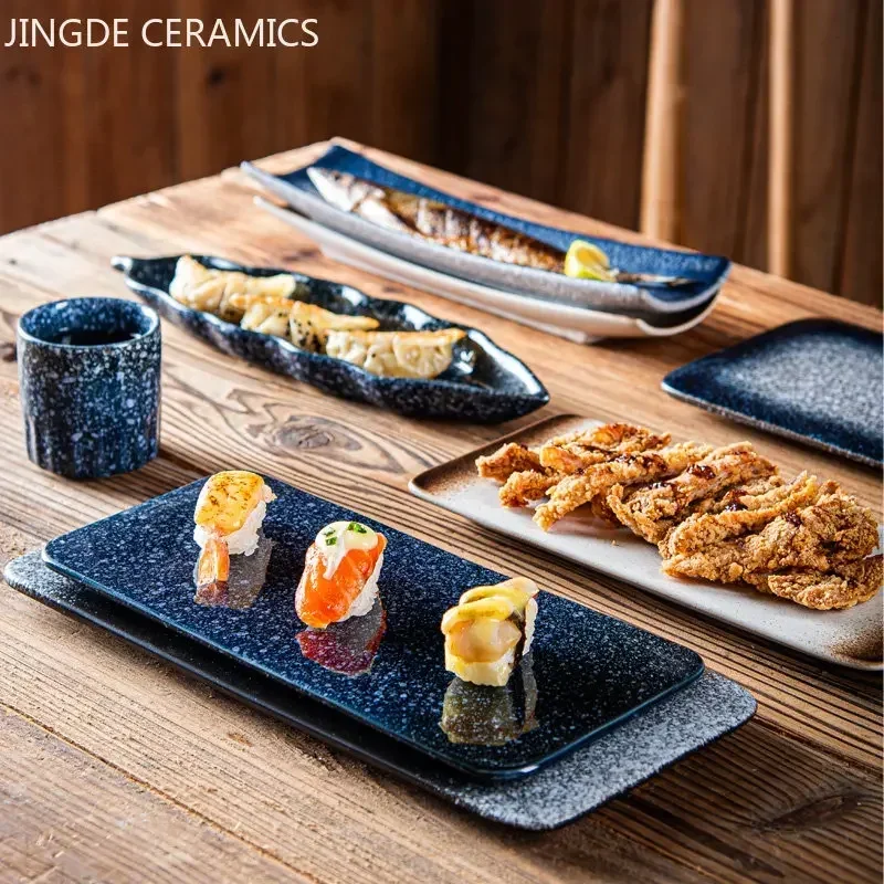 Japanese Style Ceramic Sushi Plate Restaurant Rectangle Dinner Plates Barbecue Flat Plates Home Tableware Kitchen Accessories