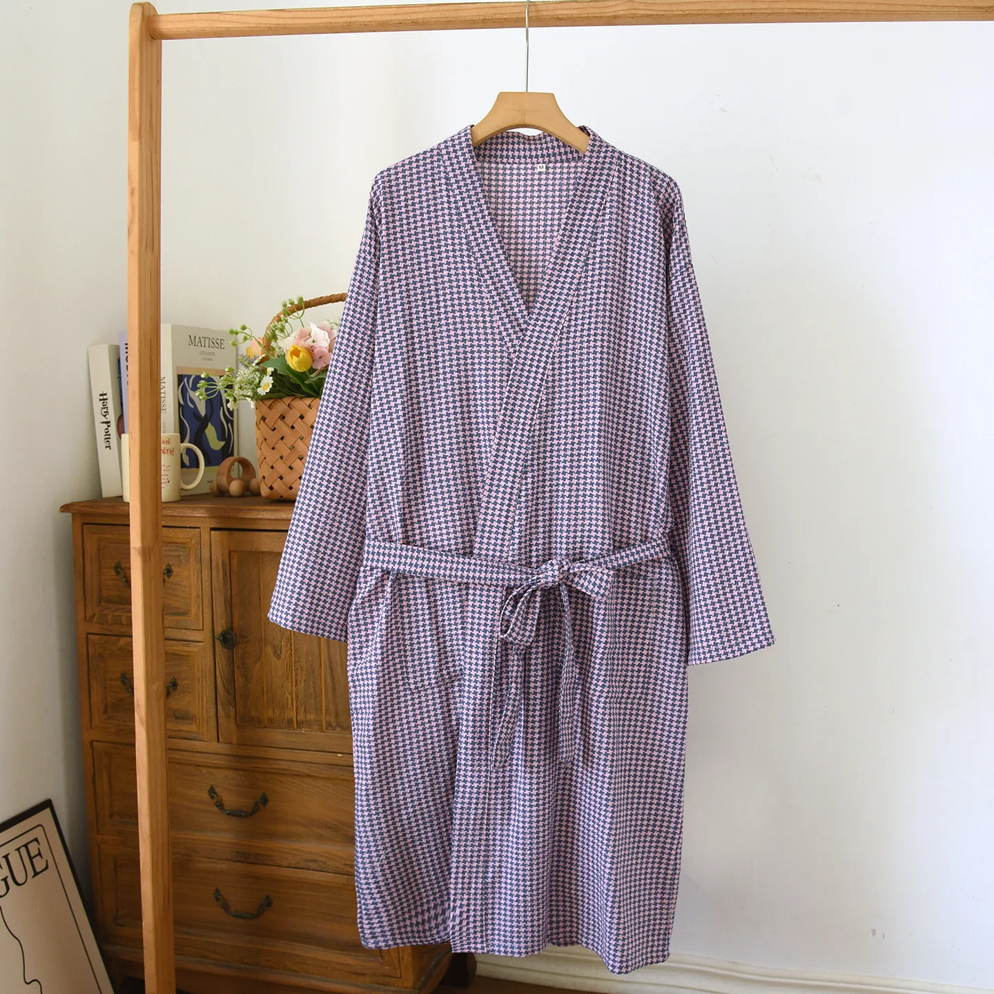 Fashion Plaid Fall Winter Robe Women's Wedding Dress Casual Loose 100% Cotton Sleepwear Bathrobe Female Kimono Dressing Gown