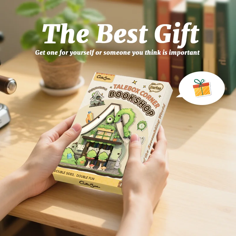 CUTEBEE Mini Store Series DIY Miniature House 3D Wooden Puzzle Toys Handmade Dollhouse Kit for TaleBox Corner Bookshop
