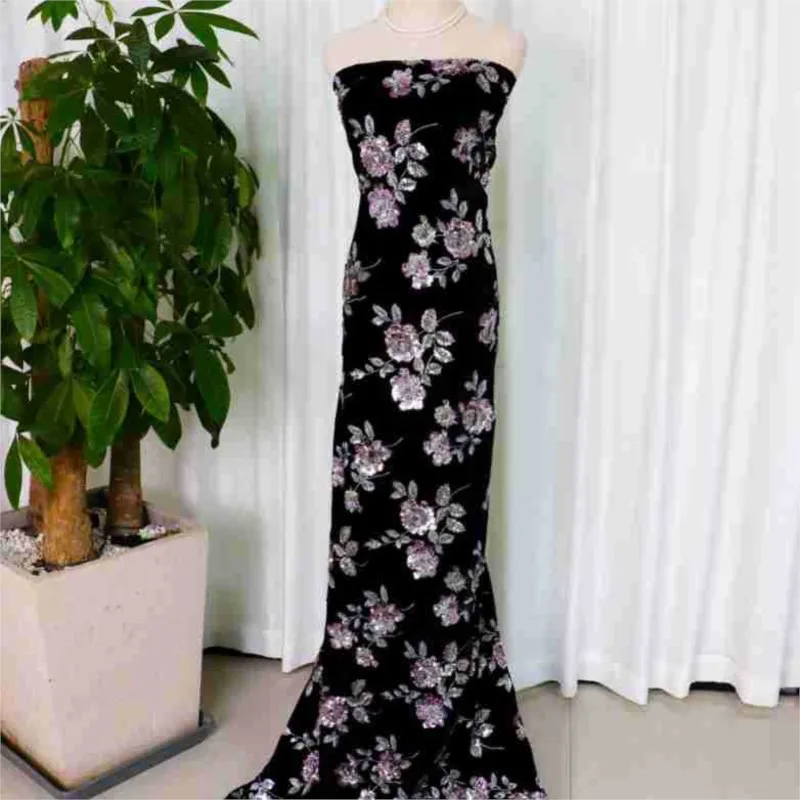 Three-dimensional beaded tube sequined trench coat wedding dress and evening gown fabric set