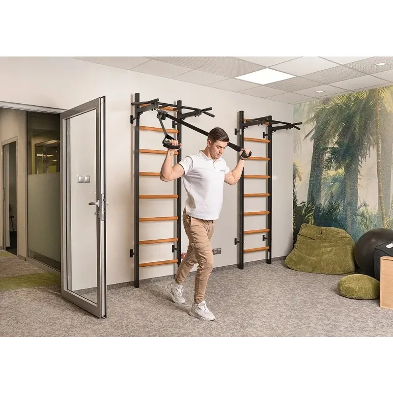 Ladders, wooden stall poles with suspension trainer straps, pull-up dip rod attachments, strategic poles, household