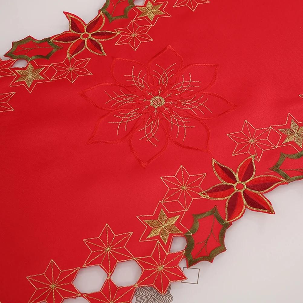

1pc Christmas Flag Xmas Embroidery Runner Decorative Tablecloth Christmas Themed Table Cover Holiday Party Decoration