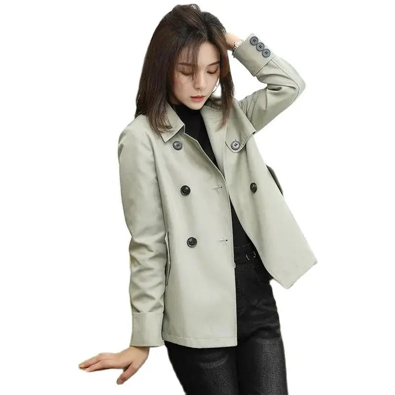 

High Quality Women's Trench Coat Short Windbreaker Spring Autumn Double-Breasted Trench Coat Solid Color Outerwear Femmino K223