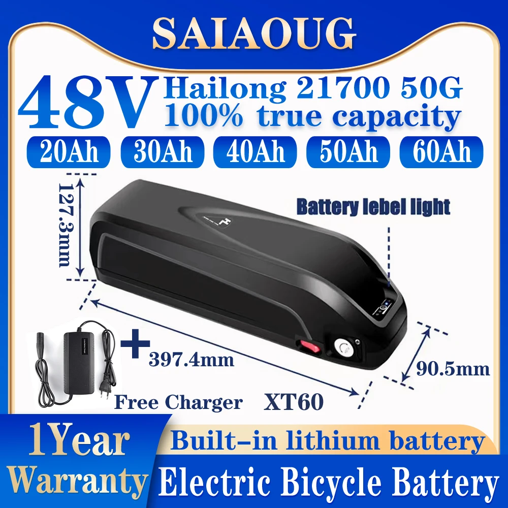 Ebike Battery Hailong  Max 48V 30AH 35Ah 40Ah50 60Ah 21700 Lithium Electric Bicycle Batteria for 2000W 750W 500W 350W 250W Motor