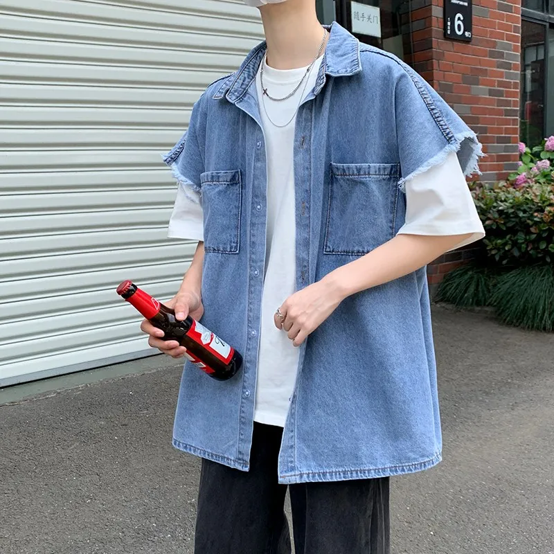 

Thin Washed Waistcoat for Casual Loose Sleeveless Denim Vest Men's Sleeveless Denim Jacket Ripped Pockets Single Breasted B92