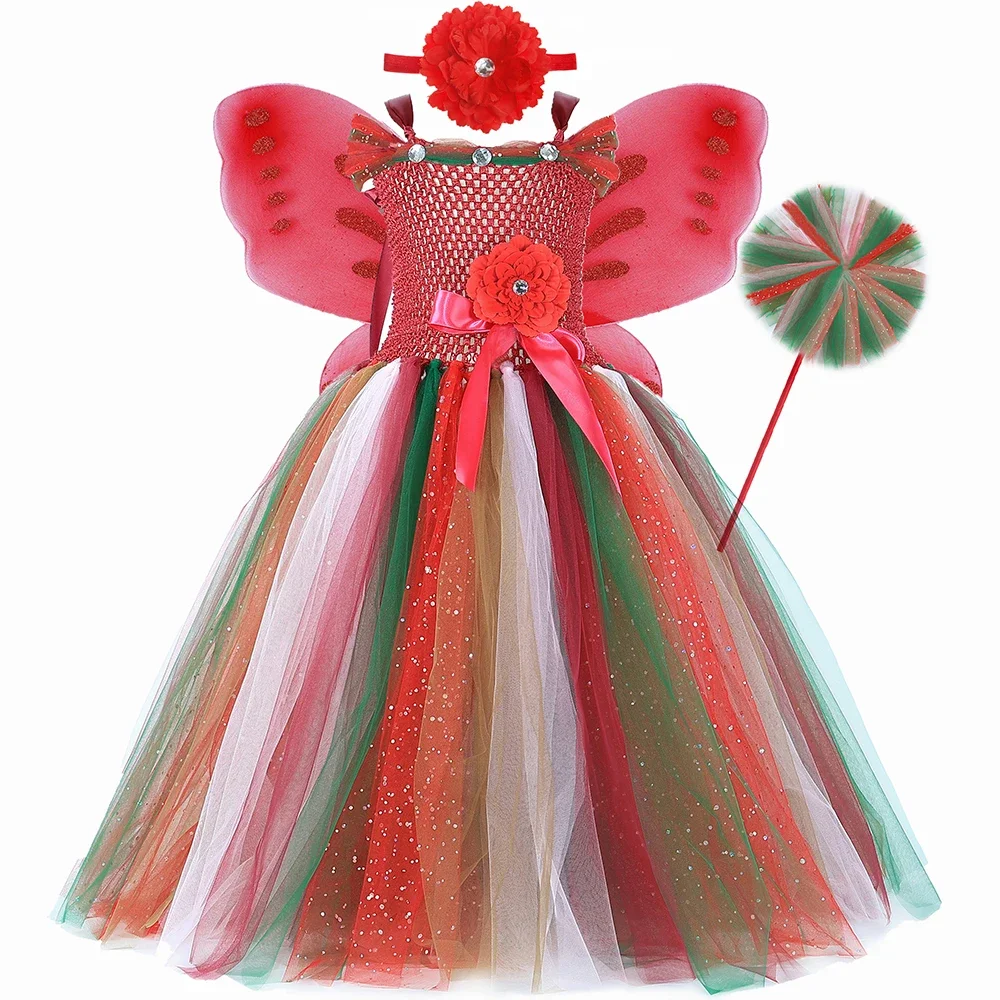 

Fall Woodland Fairy Tutu Dress for Girls Birthday Party Dresses Ball Gown Kids Forest Fairy Princess Costume with Butterfly Wing