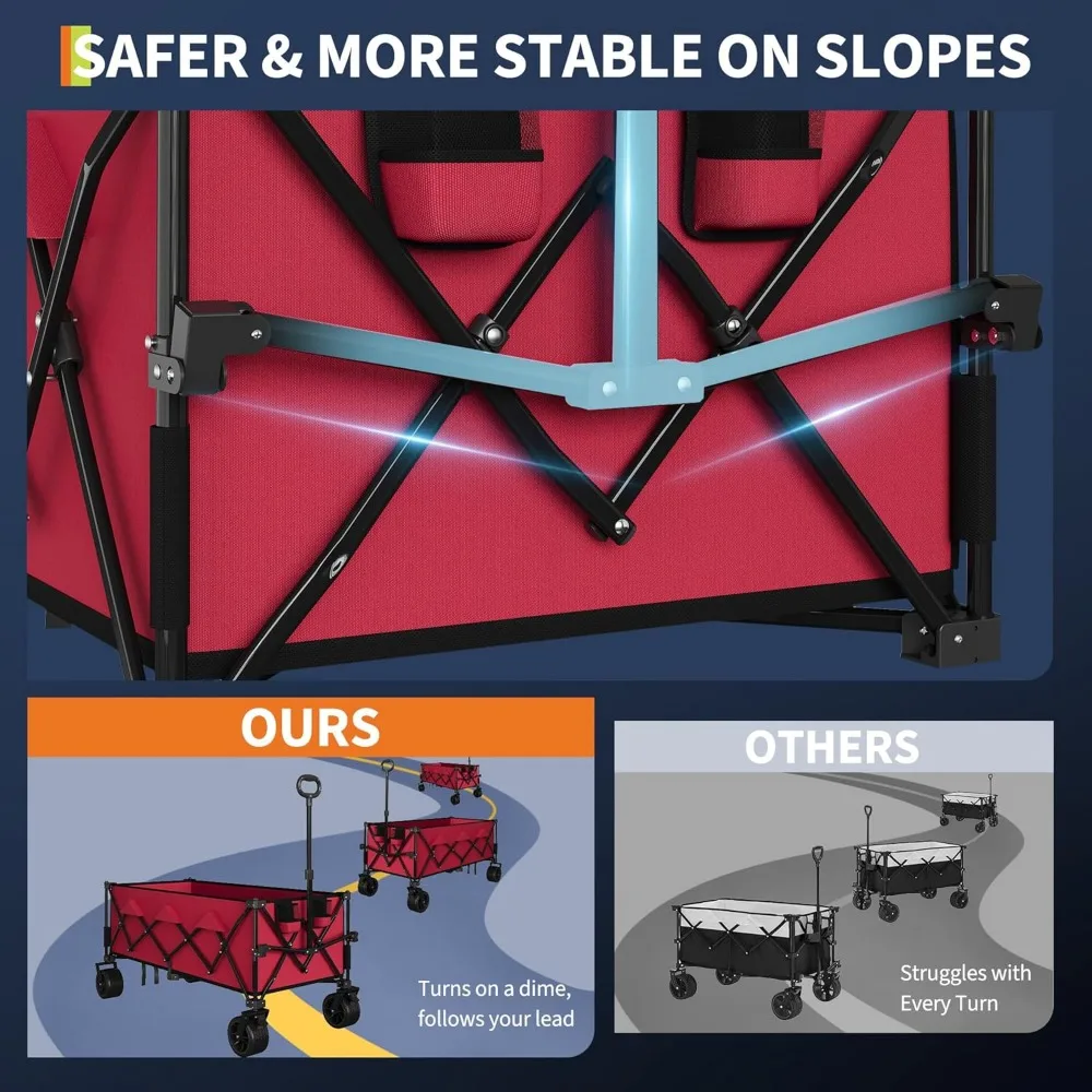عربة قابلة للطي كبيرة جدًا مقاس 52 بوصة شديدة التحمل بسعة 460 رطلاً للشاطئ والتخييم #6