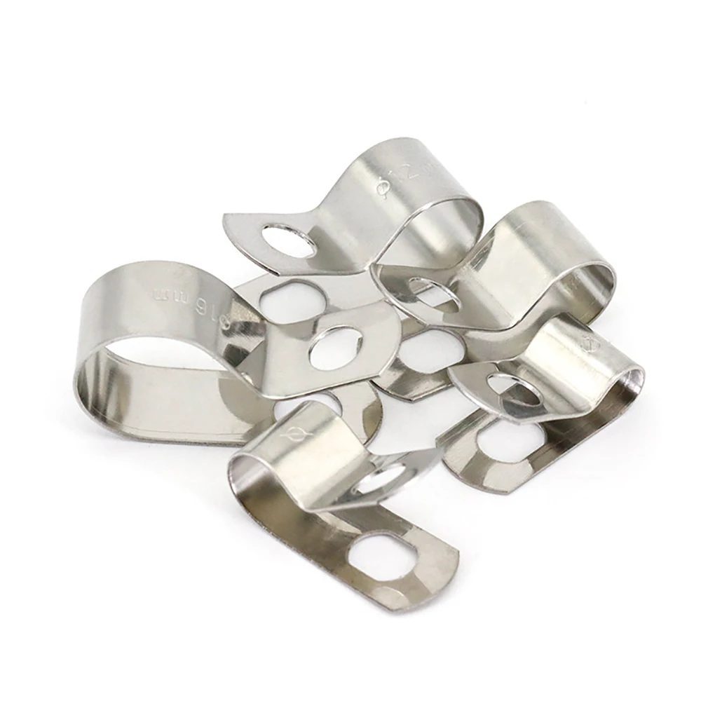 Adjustable 4-50mm R-Shape Pipe Clamps Stainless Steel Two Hole Strap Conduit Tube Clip Water Oil Pipe Clamp Bracket DIY Hardware