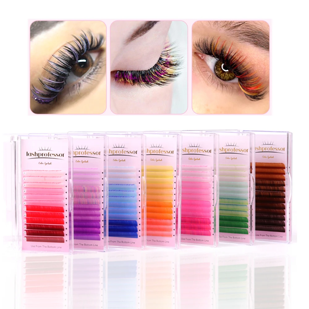 AGUUD Mix farbige russische Volumen-Wimpern, Rot, Lila, Blau, Rosa, Grün, Braun, normales Fanning, einzelne falsche individuelle Wimpernverlängerung