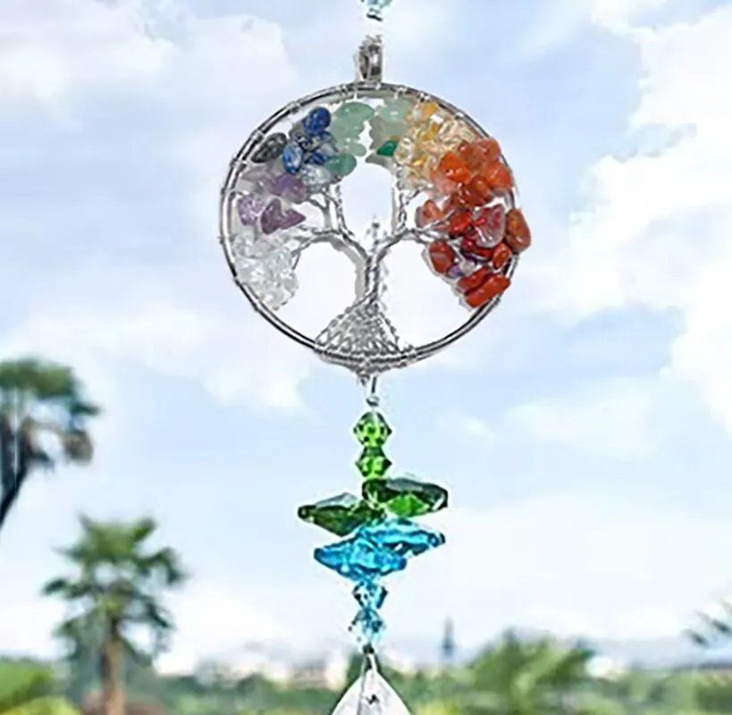 1 Piece Tree Of Life Crystal Magic Wind Chimes Pendant Bedroom Room Window Hanging Decoration Dream Rainbow Gift Catcher