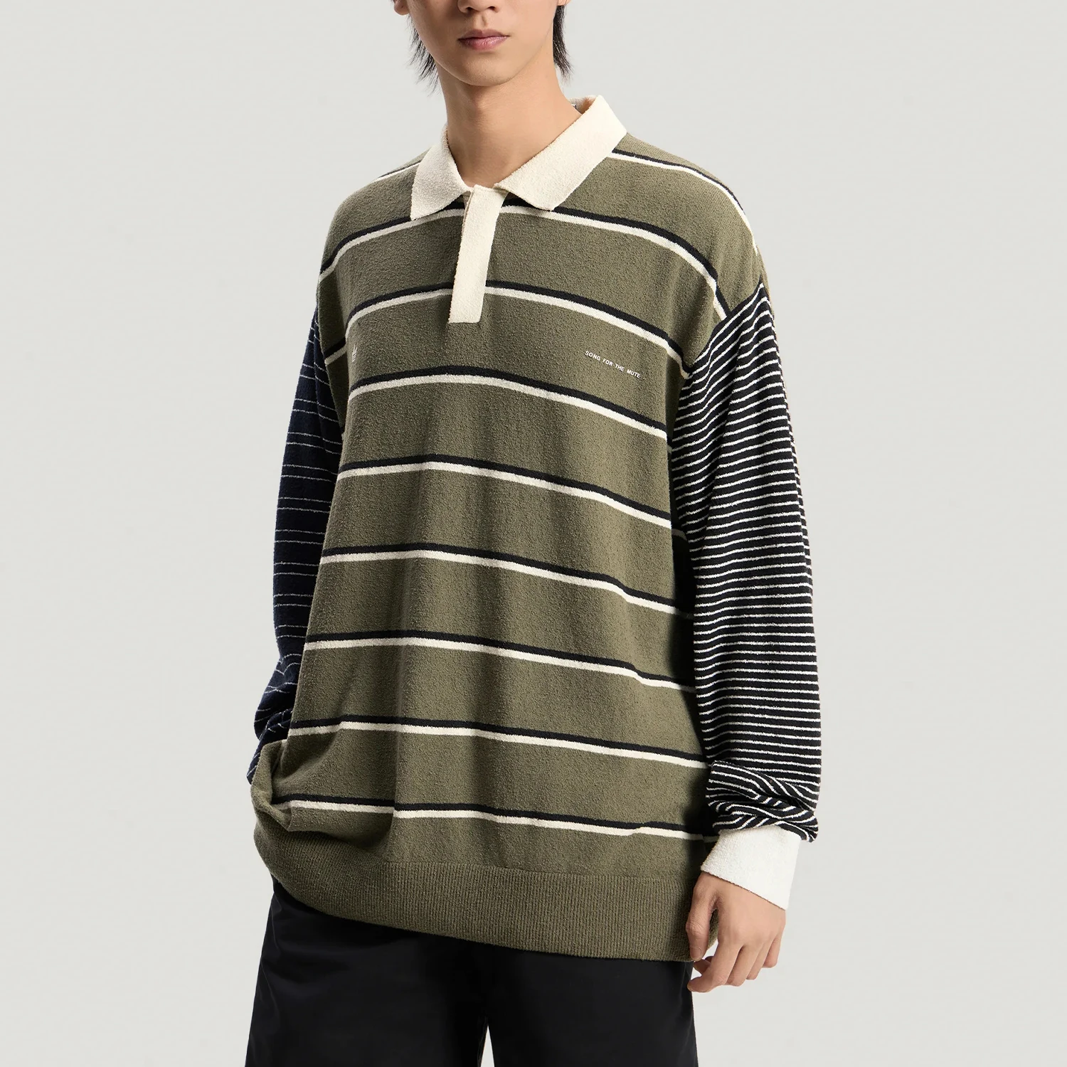 Adidas genuine men's skin friendly printed striped long sleeved sports polo shirt KS1343