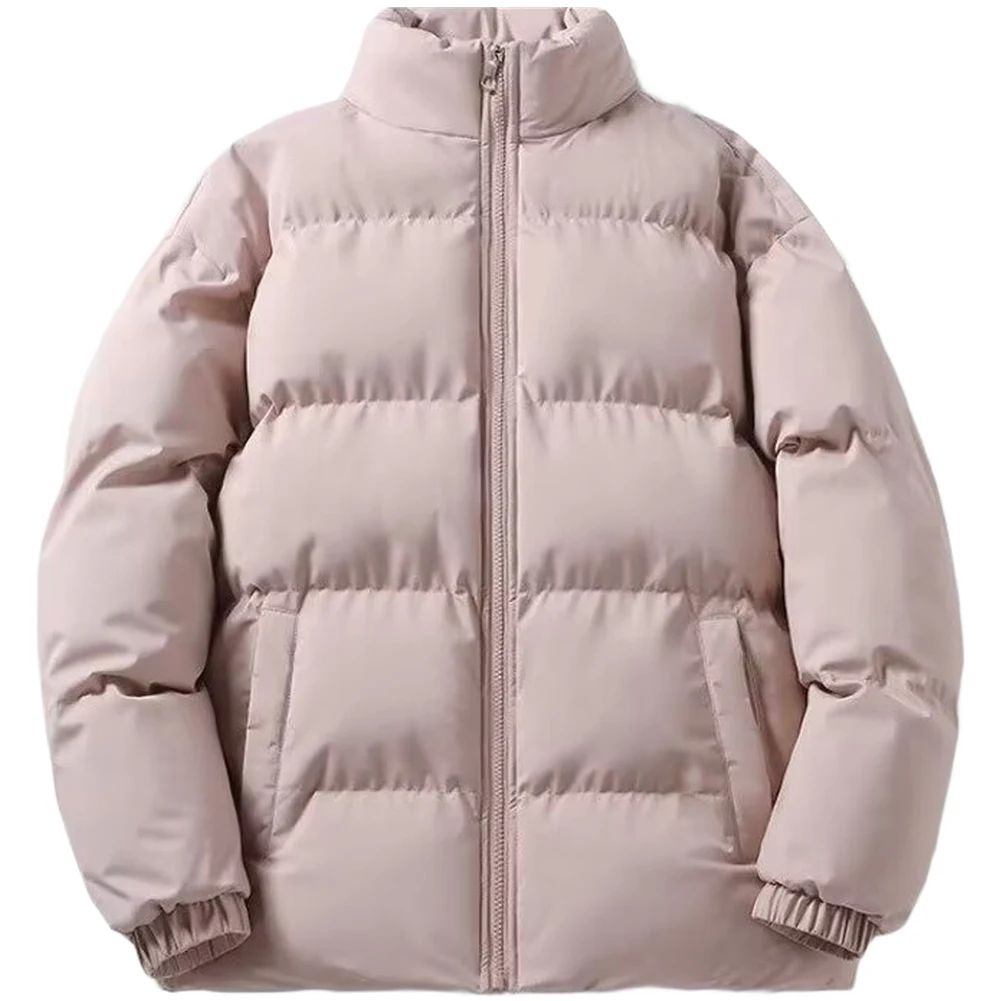 Men Down Cotton Wadded Jacket Warm Thickened Outerwear Short Coat with Stand Collar and Long Sleeves for Multi Season