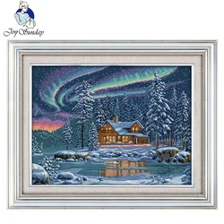 Joy Sunday Cross Stitch The Aurora Borealis Embroidered Kit DMC 16/14/11CT DIY Handmade Set Needlework Home Decor Painting Gift