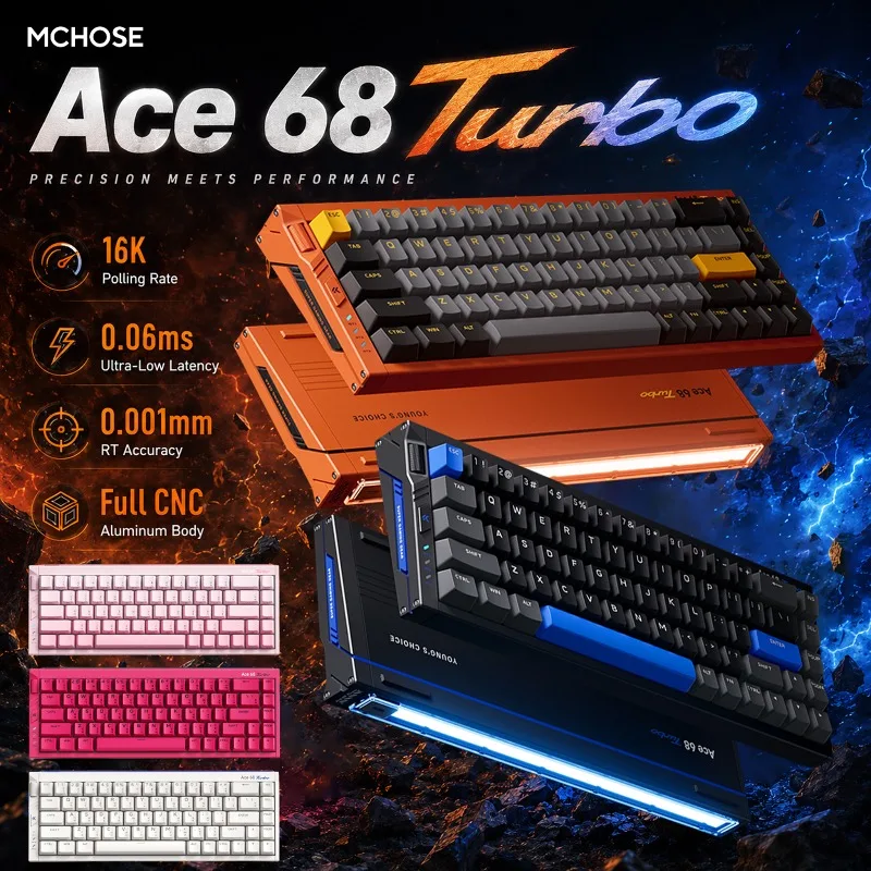MCHOSE Ace68 Turbo Vollaluminium E-Sport Hall-Effekt-Tastatur RT 0,001mm–3,4mm Geringe Verzögerung Gamer-Tastaturen Magnetische Tastatur