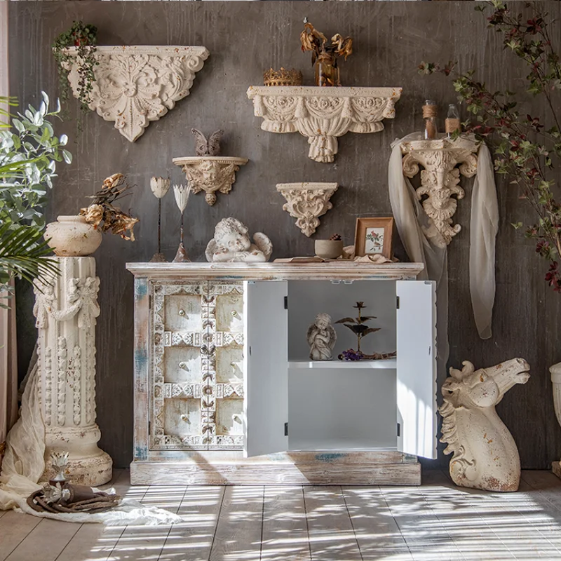 

Hand-carved Retro Vintage Wood Wall Shelf-A White Artistic Addition to Any Wall Space for Elegant Display and Storage