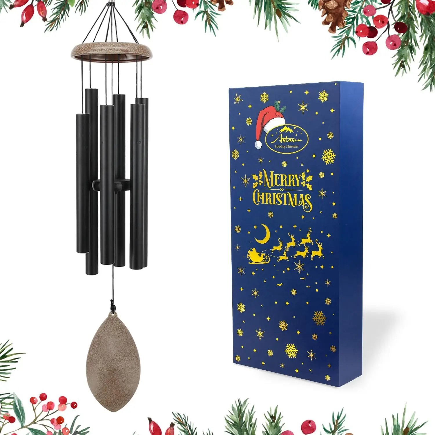 

All Metal Tuned Wind Chime for Outdoor Decor, Memorial Gift with Leaf Design and Box