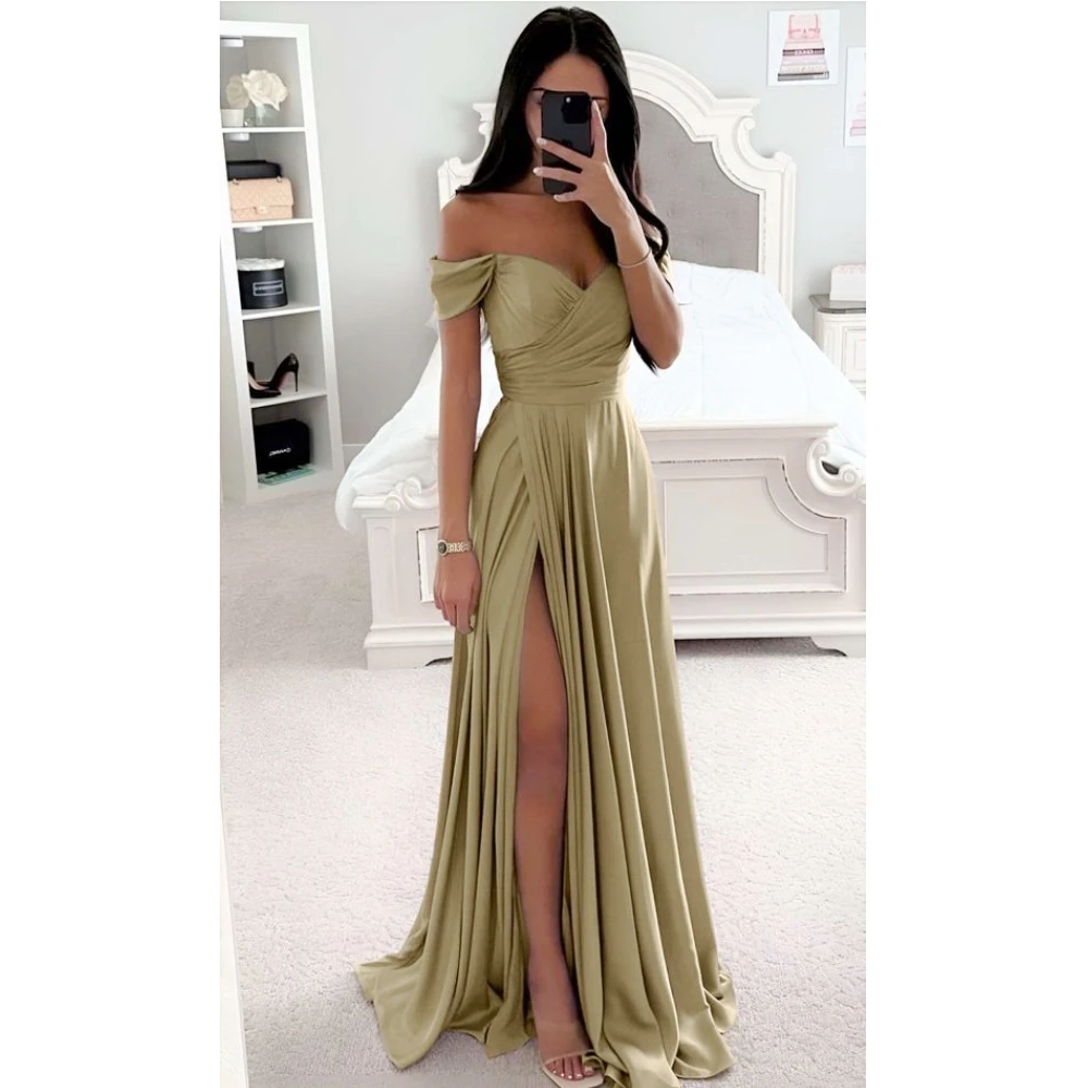 Custom Sage Green Evening Dress A line Off Shoulder Long Prom Dress Gown Sweetheart vestidos de novia C241171