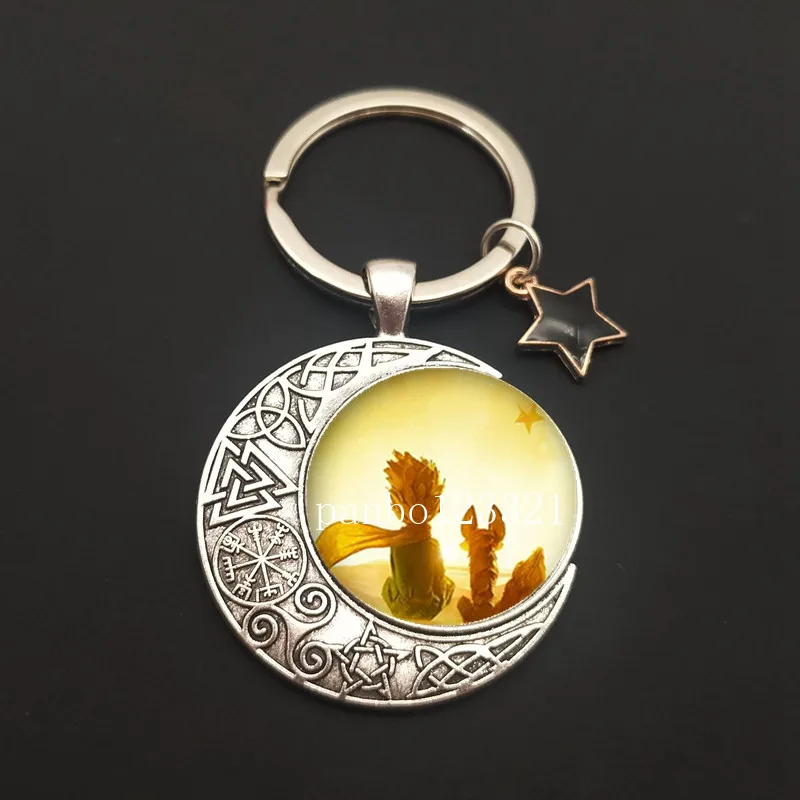 Classic little prince and fox rose logo glass cam pendant keychain jewelry gift Don\'t be a boring adult Le Petit Prince