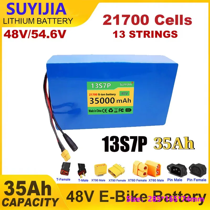 48V 35Ah 13s7p 21700 Lithium Battery Pack 54.6v 800w 1000w 1200w 1440w Built in BMS 30A Circuit Protection T/XT90/XT60