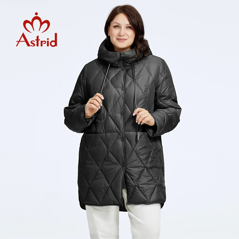 Astrid-Chaqueta de invierno para mujer, Parka de talla grande para mujer, chaquetas largas con capucha, Abrigo acolchado con diamantes, ropa