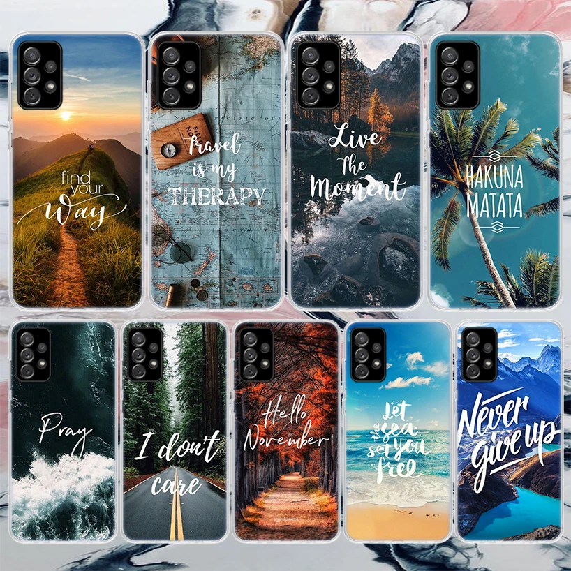 Travel Mountain Beach Proverb Soft Phone Case For Samsung Galaxy A14 A13 A12 A15 A54 A53 A52 A55 A34 A33 A32 A35 A24 A23 A22 A25