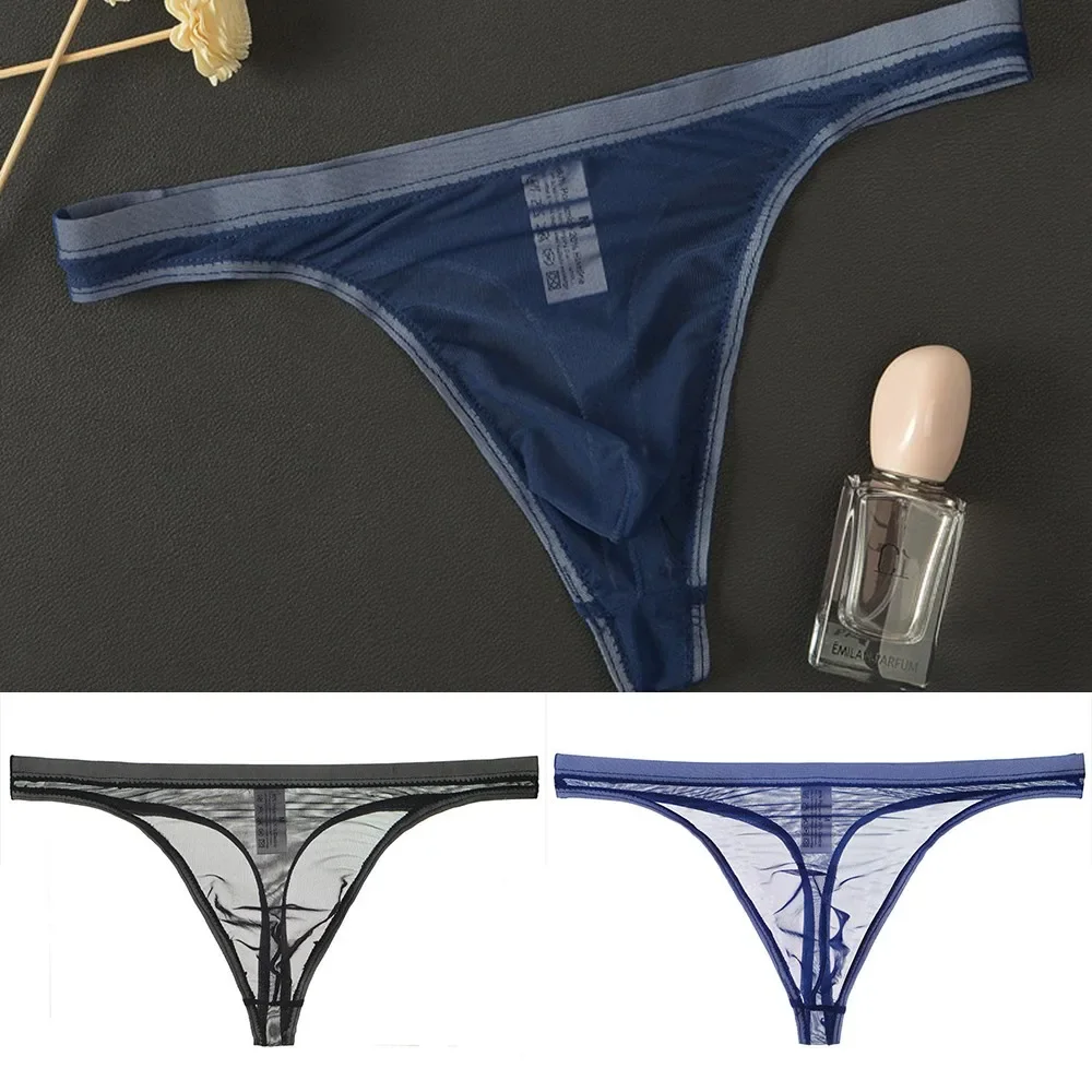 กางเกงในชายเซ็กซี่ Ultra-thin T-Back ชุดชั้นใน SHEER Smooth ICE Silk Thongs ชายสีทึบดูผ่านกางเกง