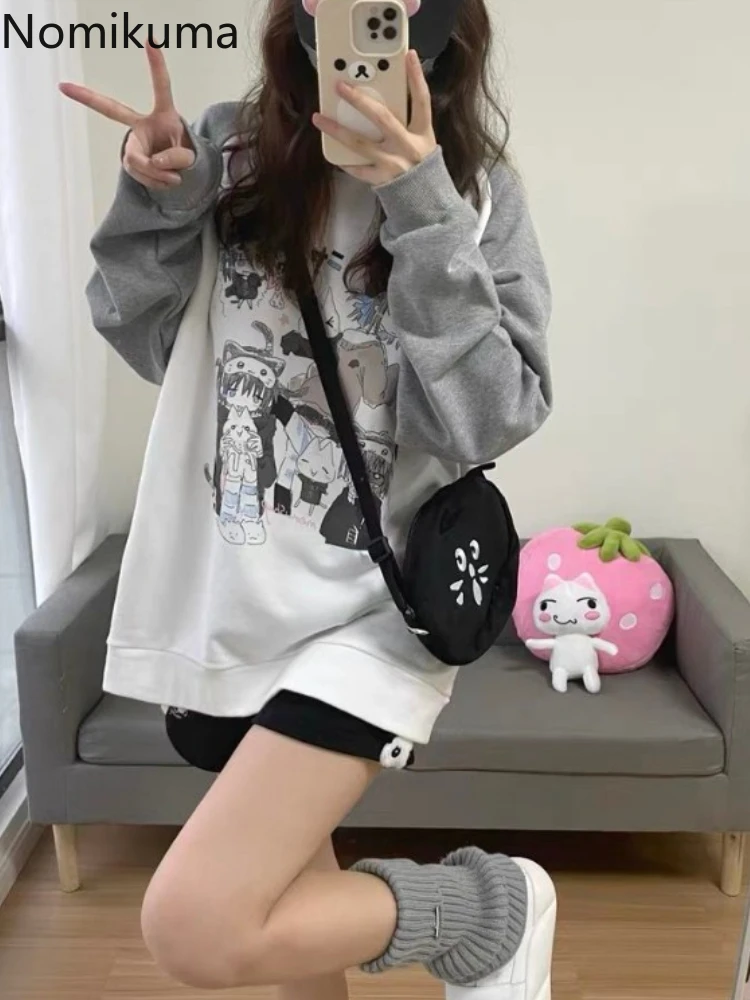 Cotton Anime T Shirts Women\'s Clothing Y2k Tops Casual Fashion Tees Long Sleeve O-neck Camisetas Streetwear Oversized T-shirts